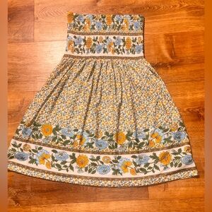 Strapless Floral Dress in Yellow and Blue